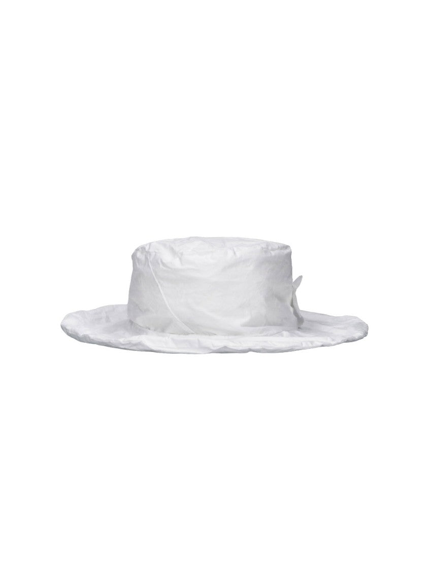 Scha White Wide-Brimmed Floral Appliqué Cotton Hat