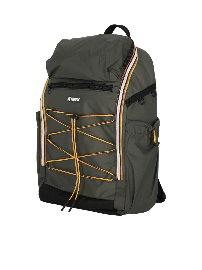 K-Way Structured Green Nylon Backpack With Adjustable Drawstrings