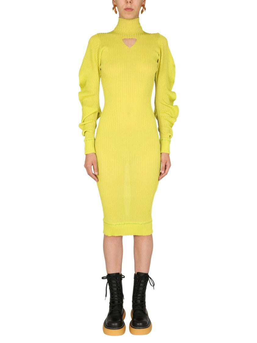 Bottega Veneta Polo Neck Silk Dress With Ruched Sleeves