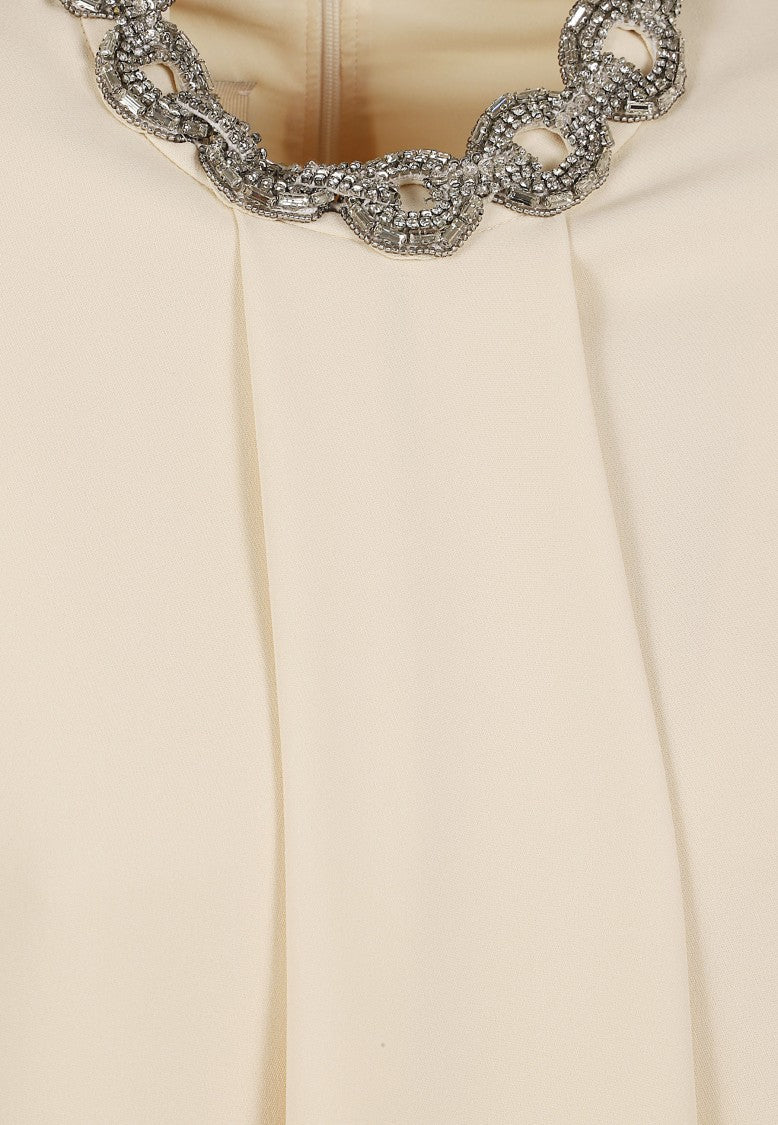 Valentino Garavani Embroidered Silk Mini Dress With Padded Sleeves And Rhinestone Detail