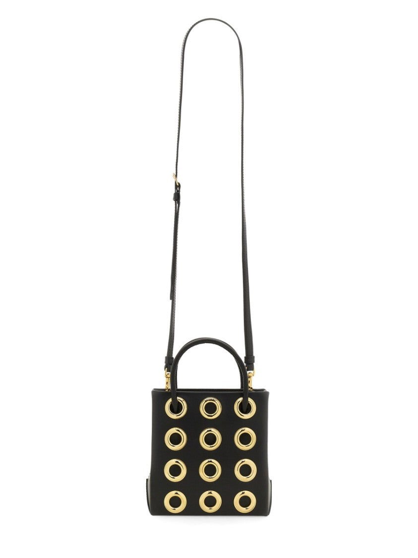 Moschino Structured Black Leather Bag With Gold Grommet Details