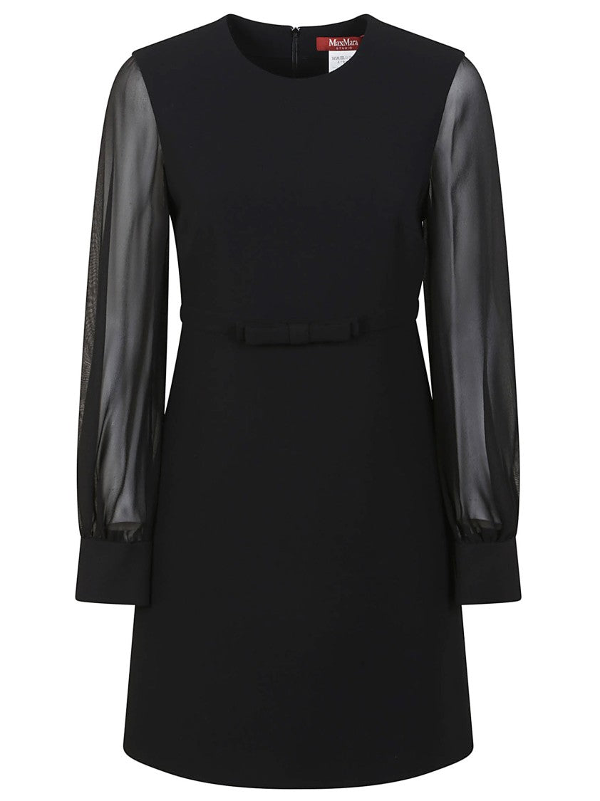 Max Mara Black Triacetate Dress With Sheer Long Sleeves
