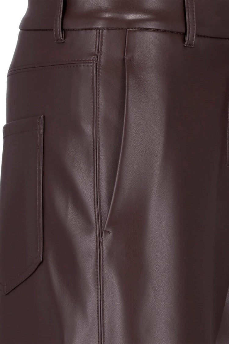 Max Mara Burgundy Smmsospiro Leather-Look Straight-Leg Pants