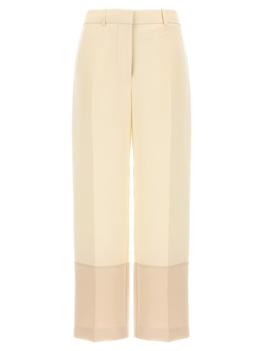 Tory Burch Cropped Crepe Trousers With Contrasting Hem