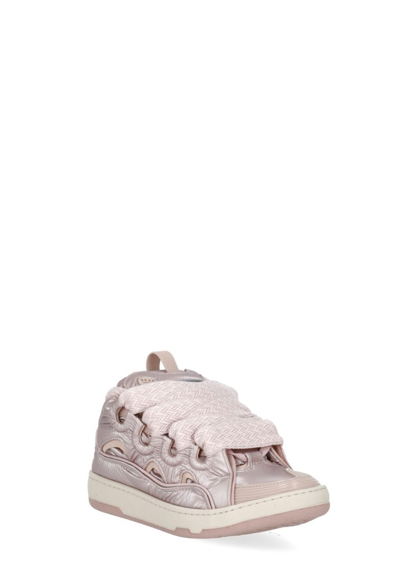 Lanvin Round Toe Metallic Antique Pink Sneakers With Double Herringbone Laces