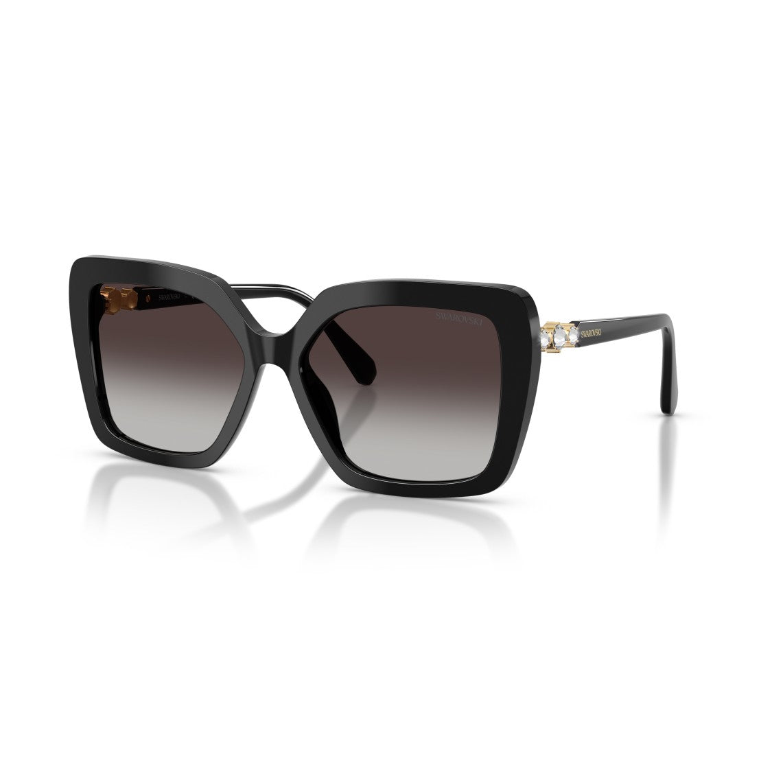 Swarovski 0Sk6049 Oversized Black Acetate Sunglasses With Crystal Accents