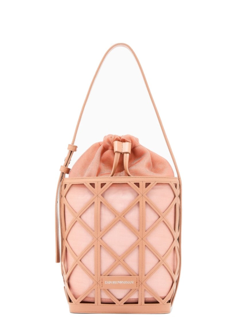 Emporio Armani Mesh Leather Exterior Drawstring Bucket Bag