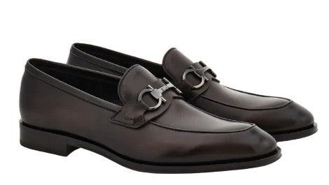 Salvatore Ferragamo Dark Brown Metal Hook Leather Loafers