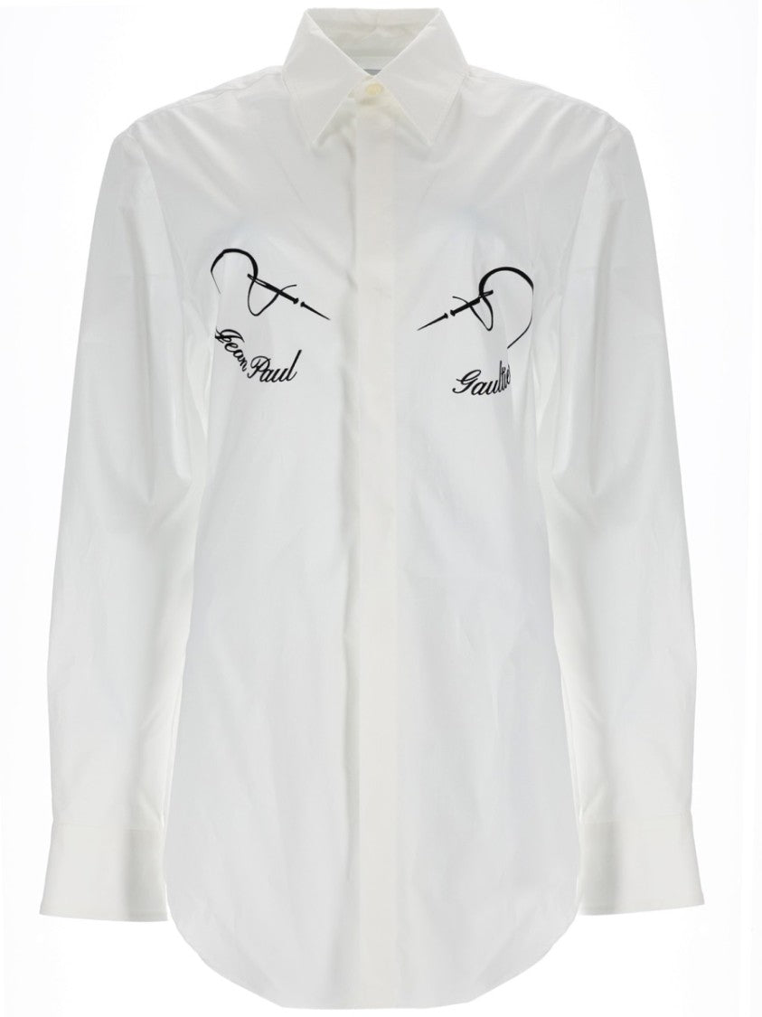 Jean Paul Gaultier Neutrals Needles Embroidered Long-Sleeve Shirt