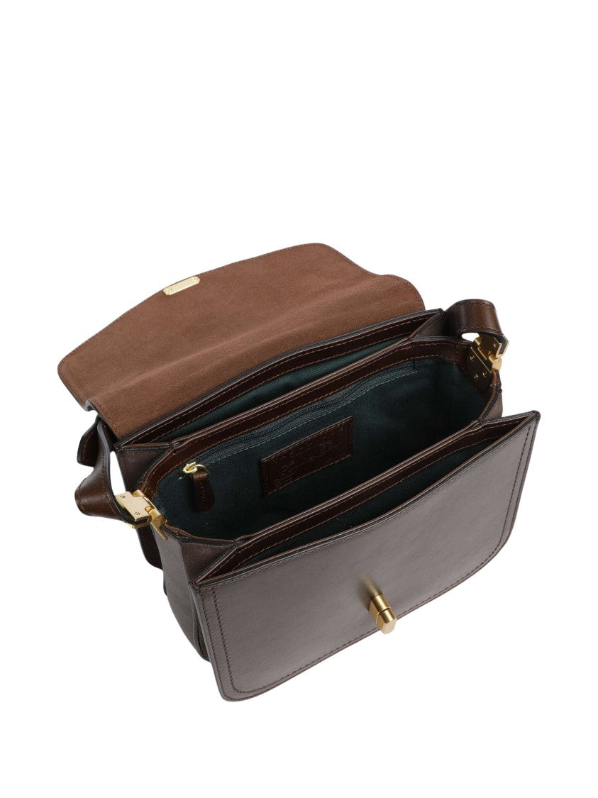 The Bridge Rectangular Fine Grain Leather Shoulder Bag With Gold Hardware