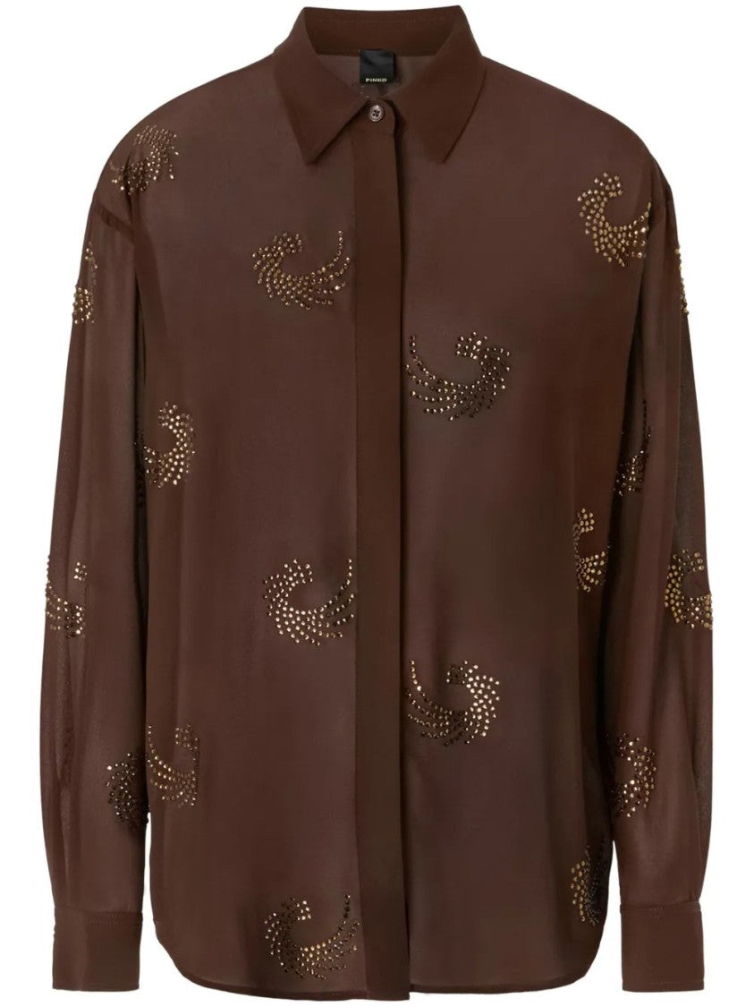 Pinko Semi-Transparent Long Sleeve Shirt With Decorative Patterns