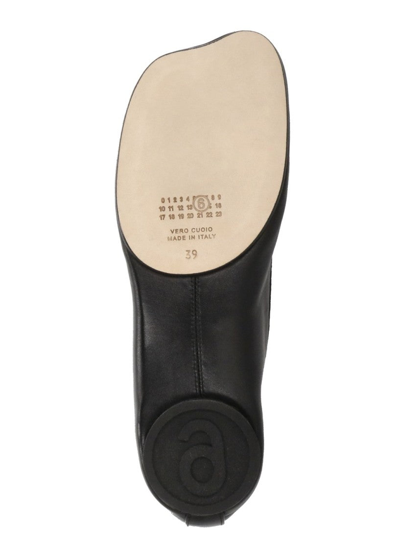 Mm6 By Maison Margiela Squared Toe Leather Ballerinas With Iconic Four Stitches