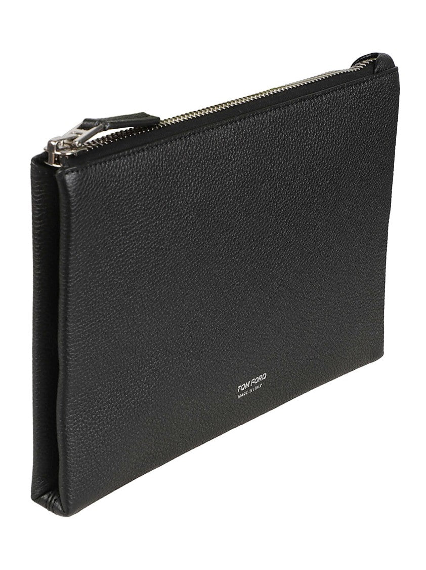 Tom Ford Minimal Line Slim Textured Calf Leather Wrist-Strap Pochette