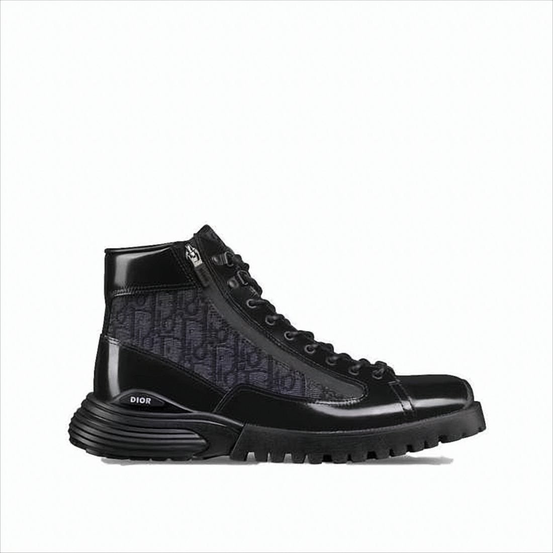 Christian Dior High-Top Boots With Calf Leather And Canvas Panels