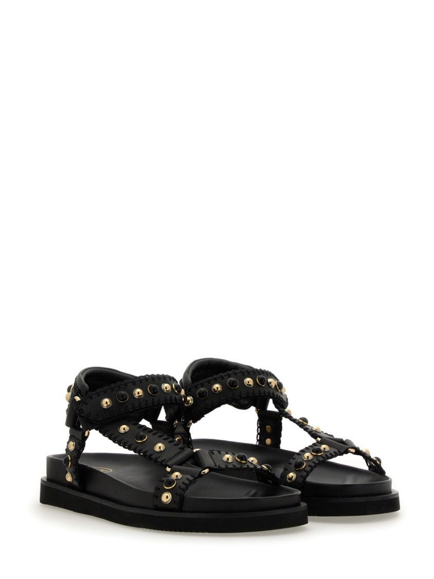 Ash Flat Black Leather Sandal
