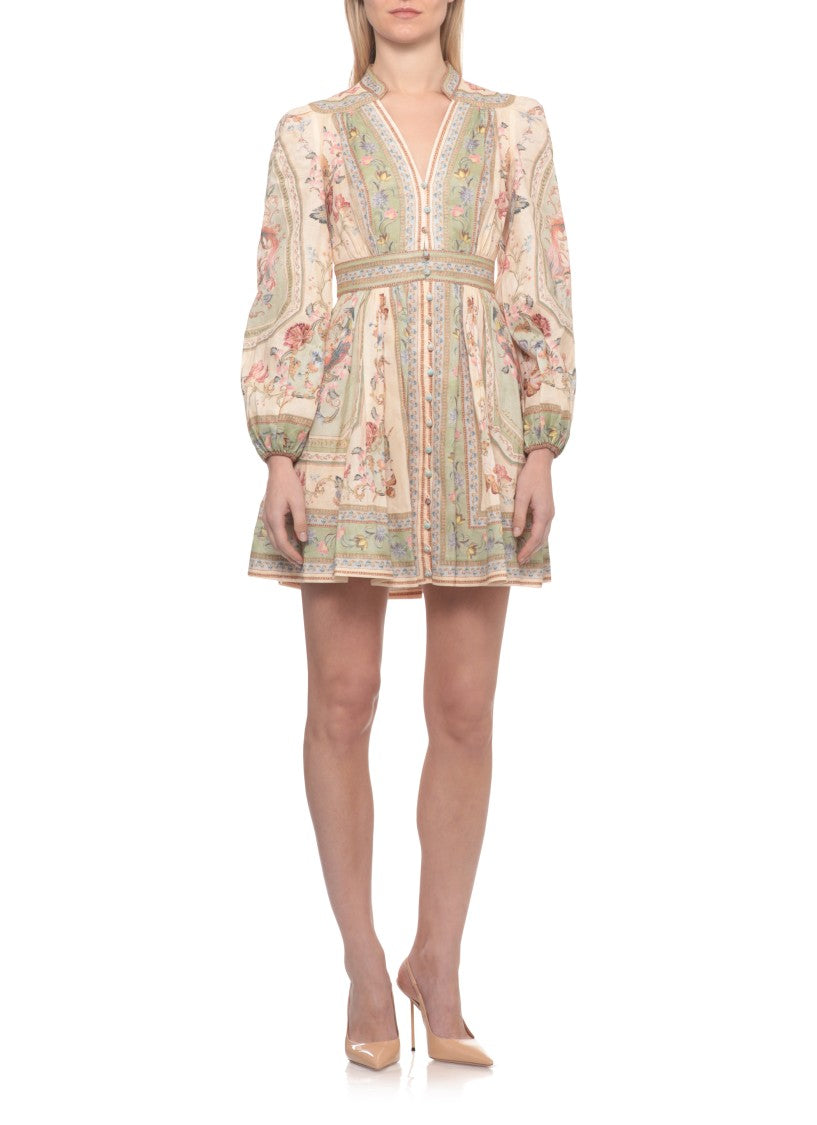 Zimmermann Rosalight Plunge Mini Dress With Intricate Floral Pattern
