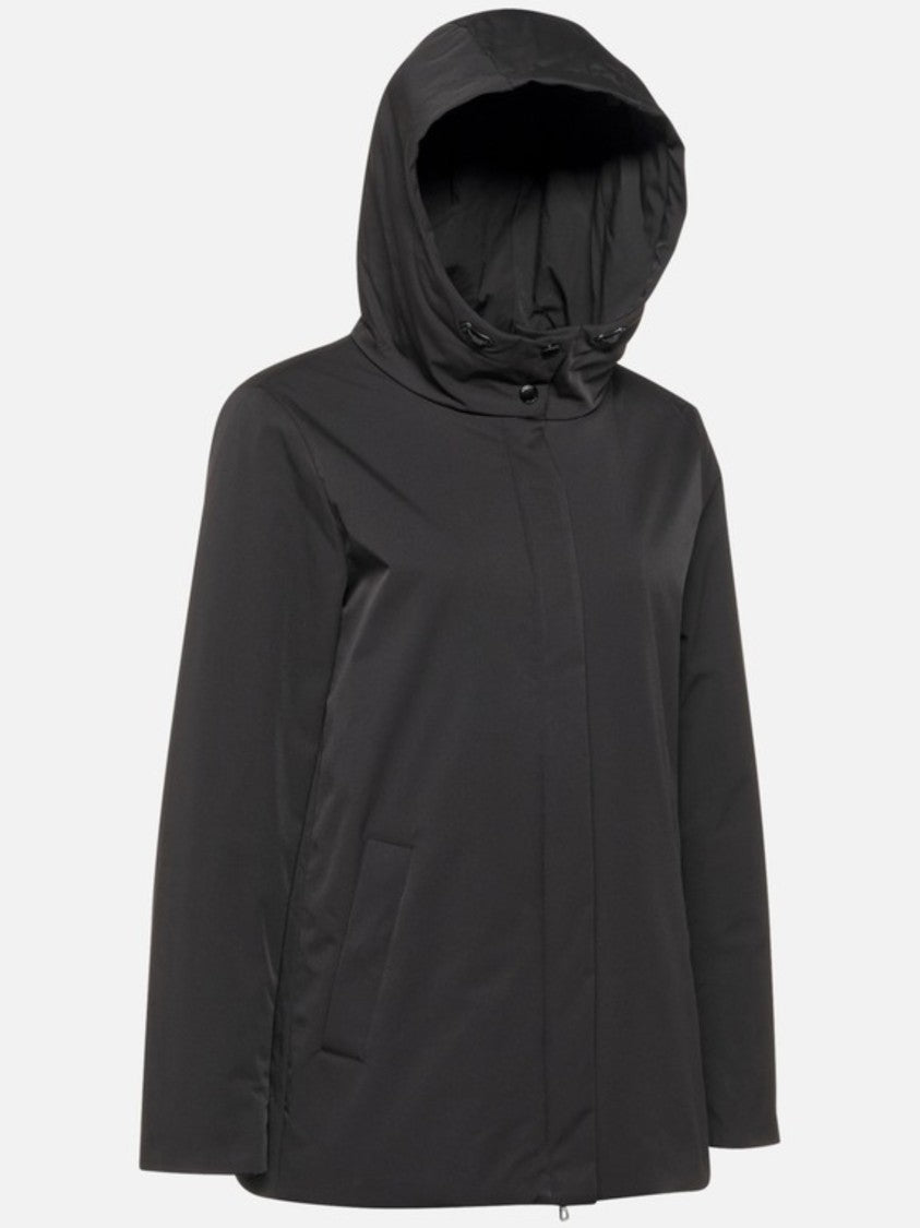 Geox Minimalist Black Hooded Jacket With Concealed Zip Closure