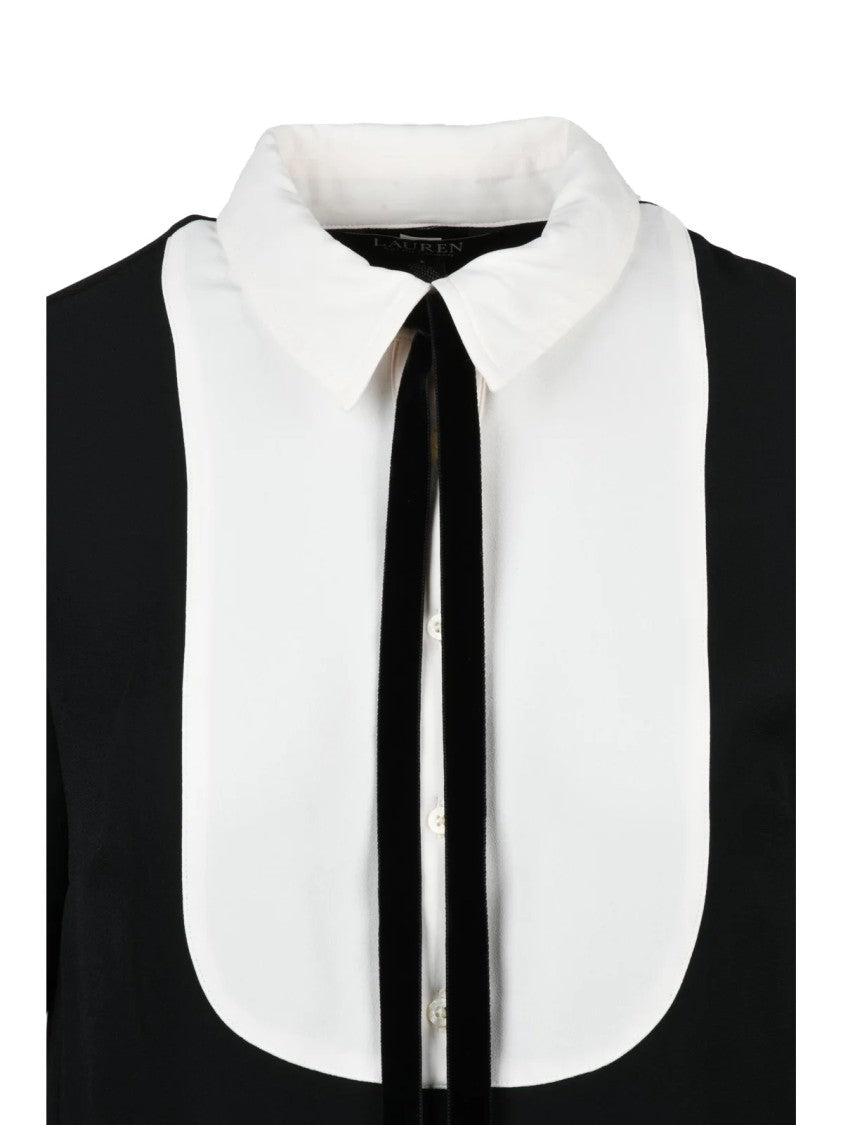 Lauren Ralph Lauren Fit-And-Flare Dress With Contrasting Bib And Velvet Ribbon