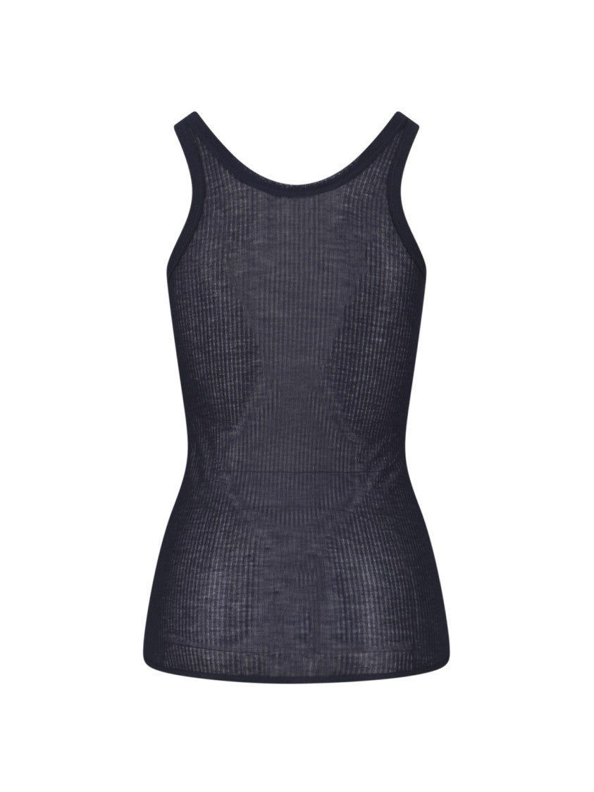 Lemaire Dark Blue Ribbed Silk Blend Top