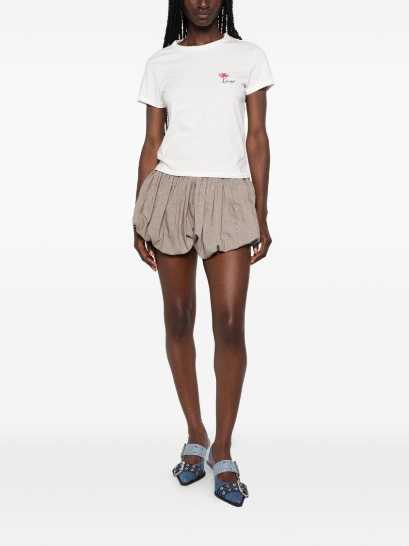 Kenzo White Flower Embroidery Logo Crew Neck Top