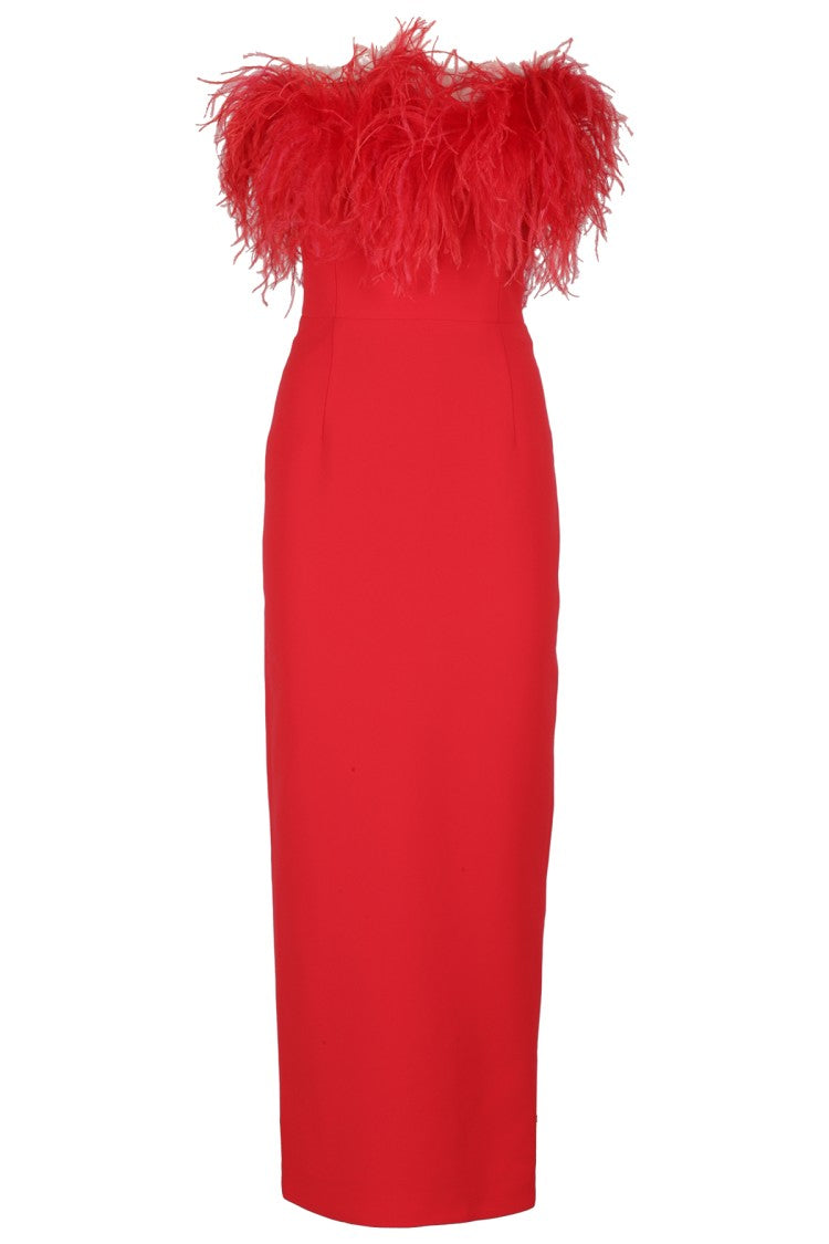 The New Arrivals By Ilkyaz Ozel Feathered Neckline Sheath Dress With Back Slit