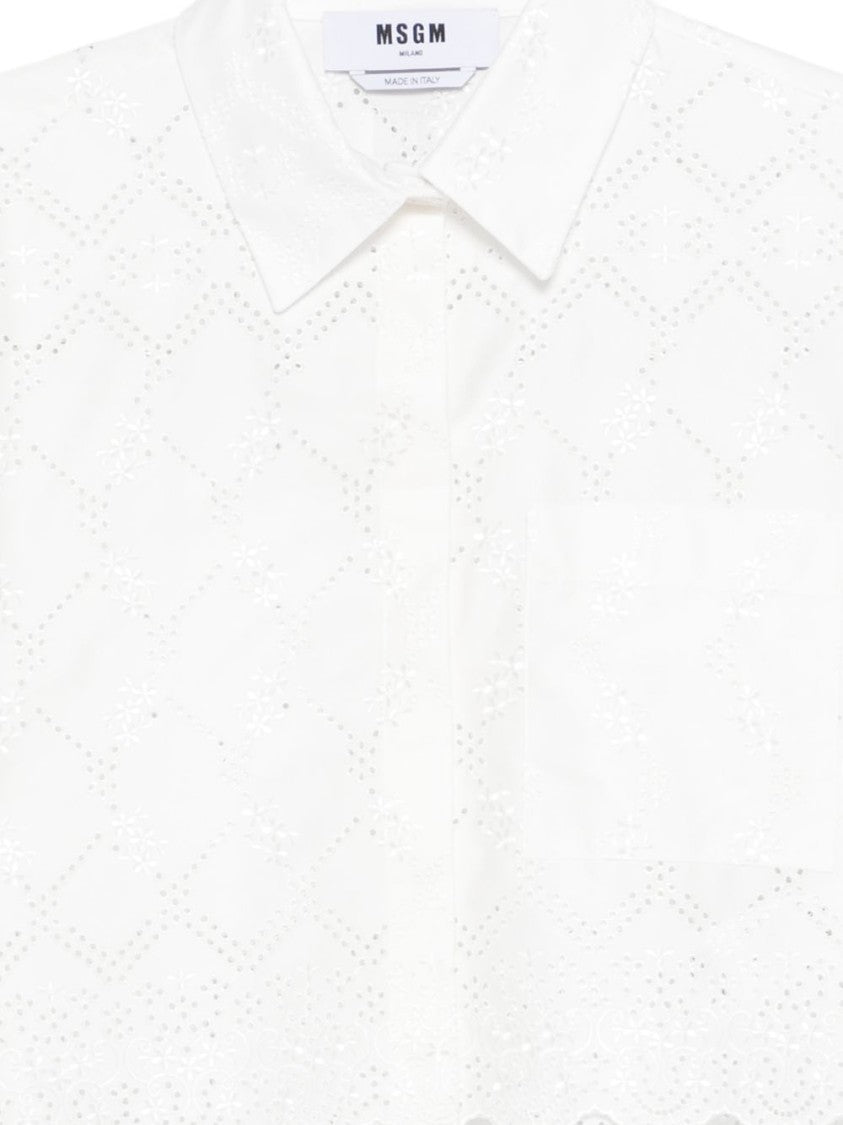 Msgm Delicate Eyelet Cropped Shirt With Scalloped Hemline