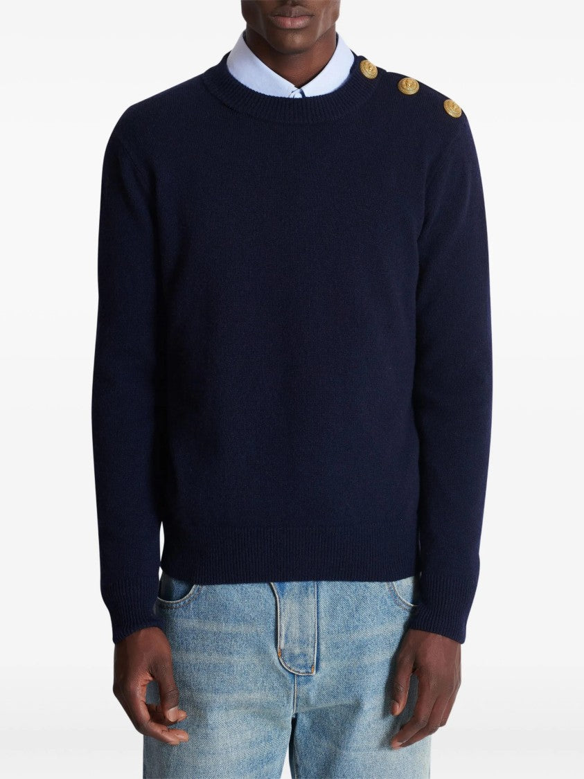 Balmain Dark Navy Classic Crew Neck Sweater