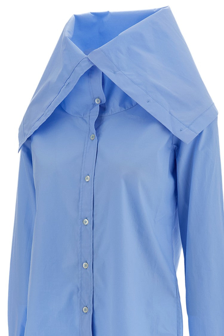 7 For All Mankind Sky Blue High-Neck Cotton Poplin Shirt