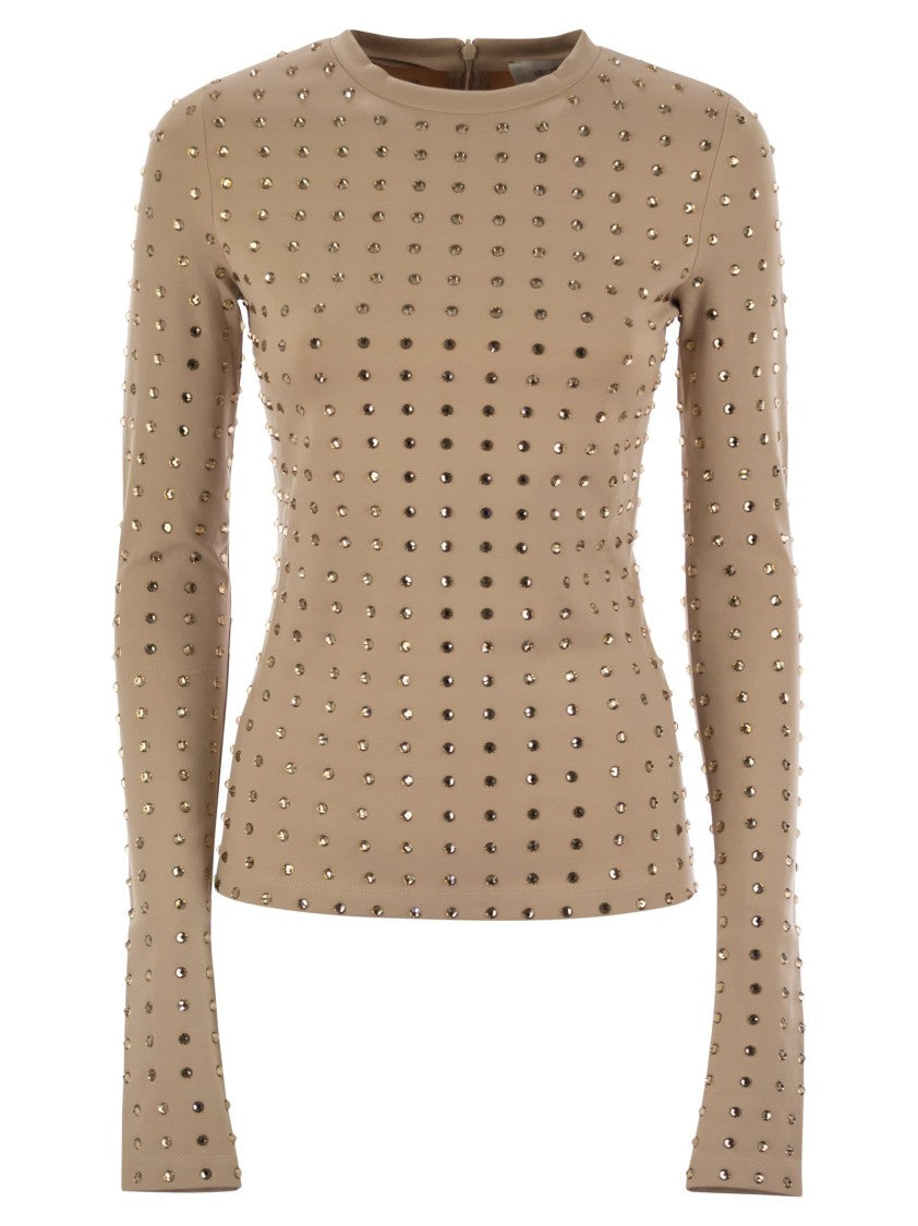 Sportmax Negus - Scuba Jersey T-Shirt With Rhinestones