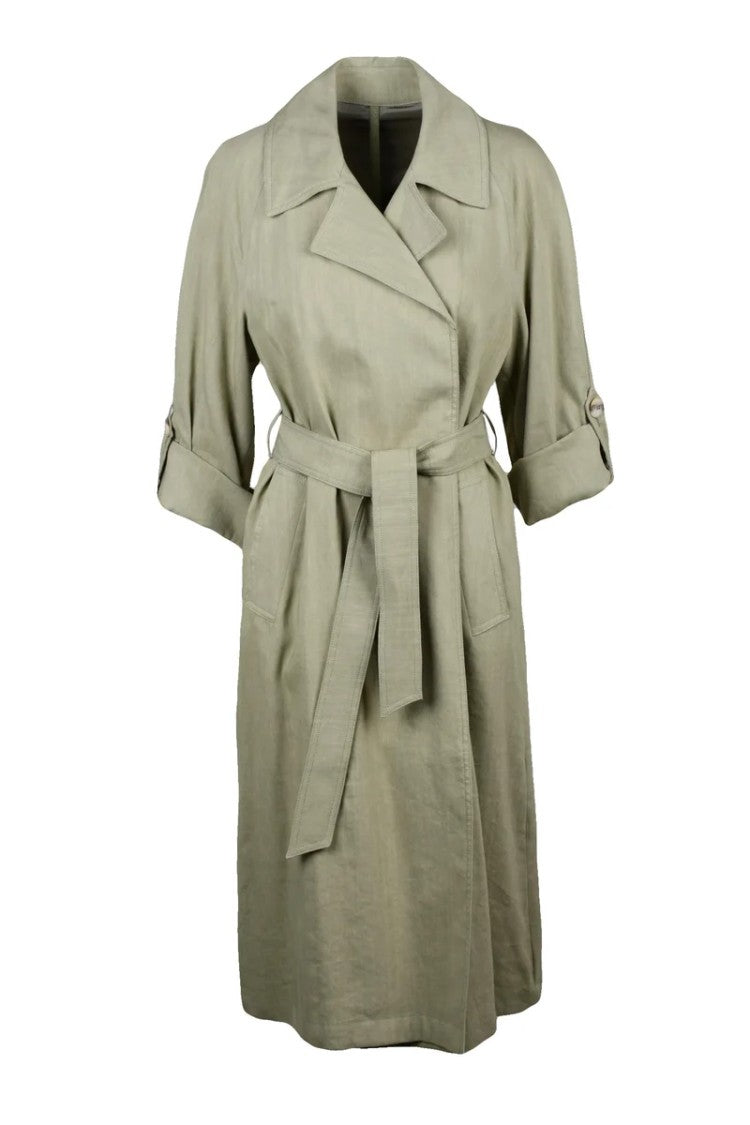 Marella Monochrome Linen Blend Trench - Sage Green