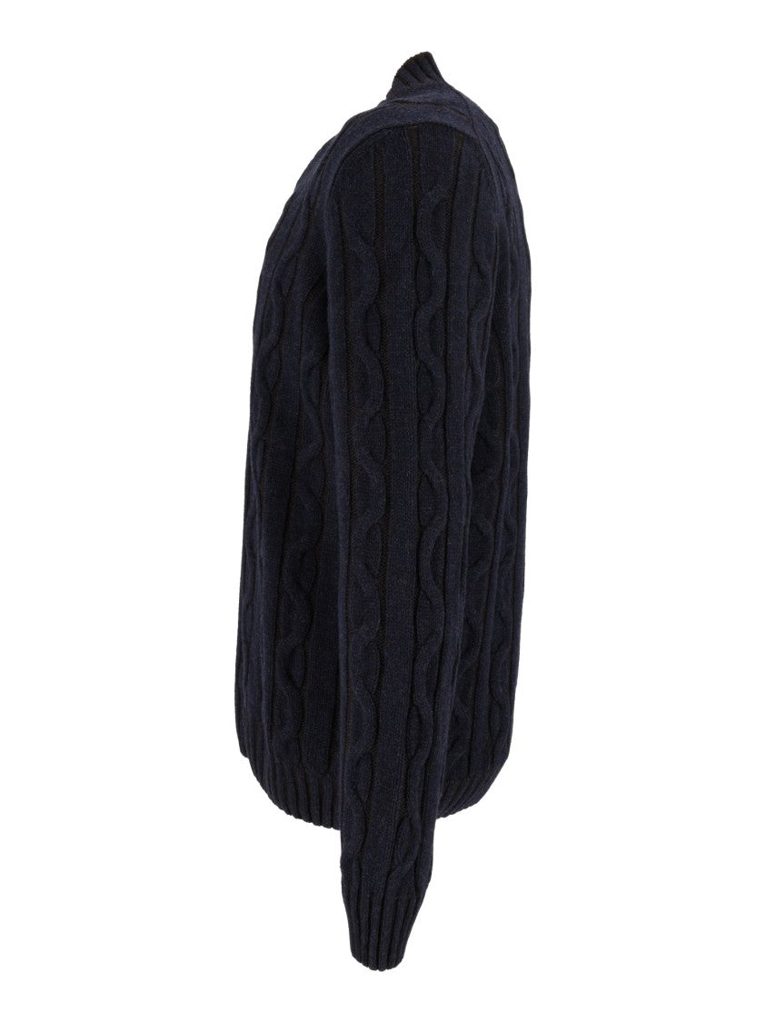 Sette Fili Cashmere V-Neck Cable Knit Sweater In Black