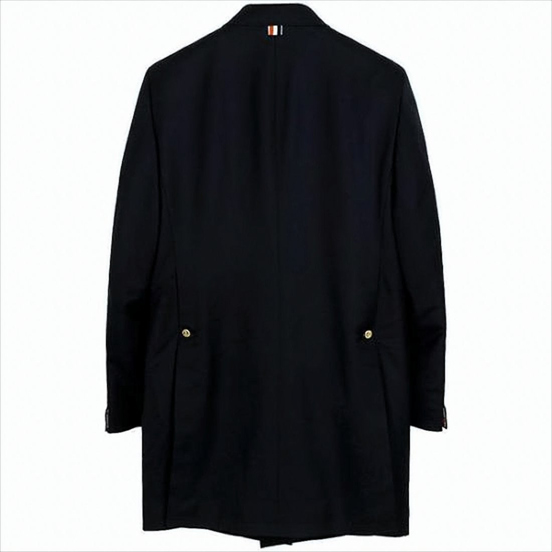 Thom Browne Long Black Wool Coat With Double-Breasted Front And Notched Lapel