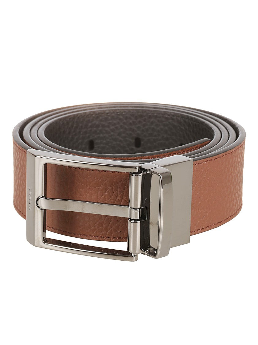 Bally Reversible Leather Belt With Polished Silver Buckle
