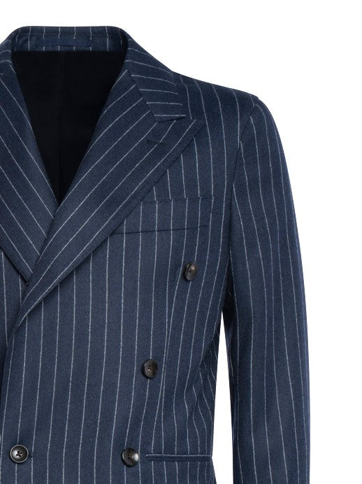Franzese Collection Navy Blue Pinstriped Double-Breasted Blazer
