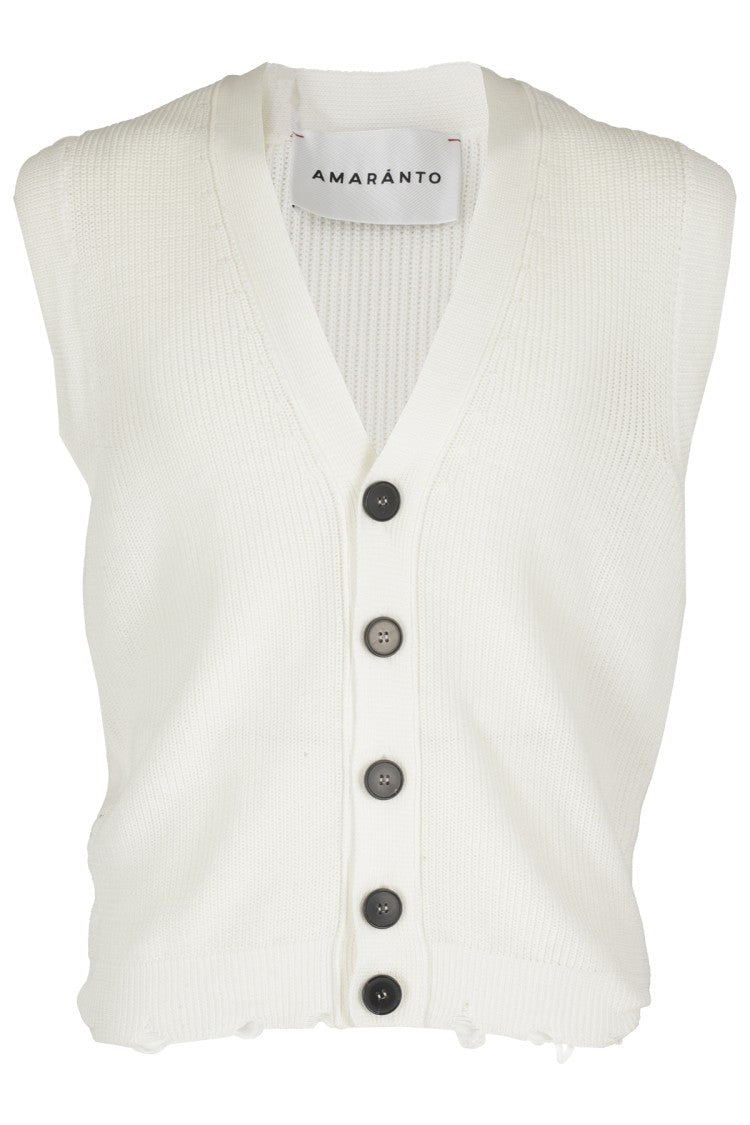 Amaranto V-Neck White Knit Gilet