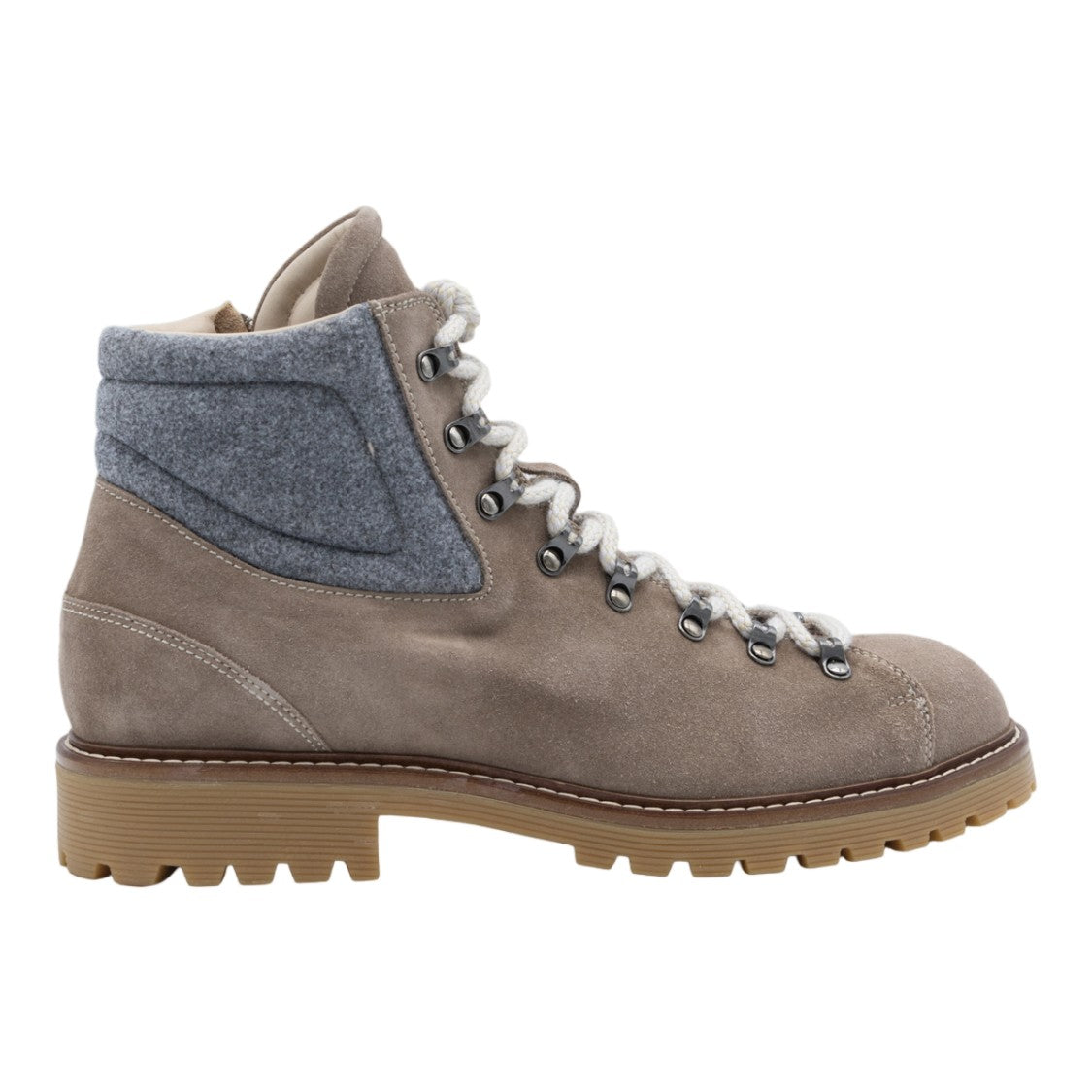 Eleventy Rugged Taupe Suede Boots With Padded Grey Felt Collar