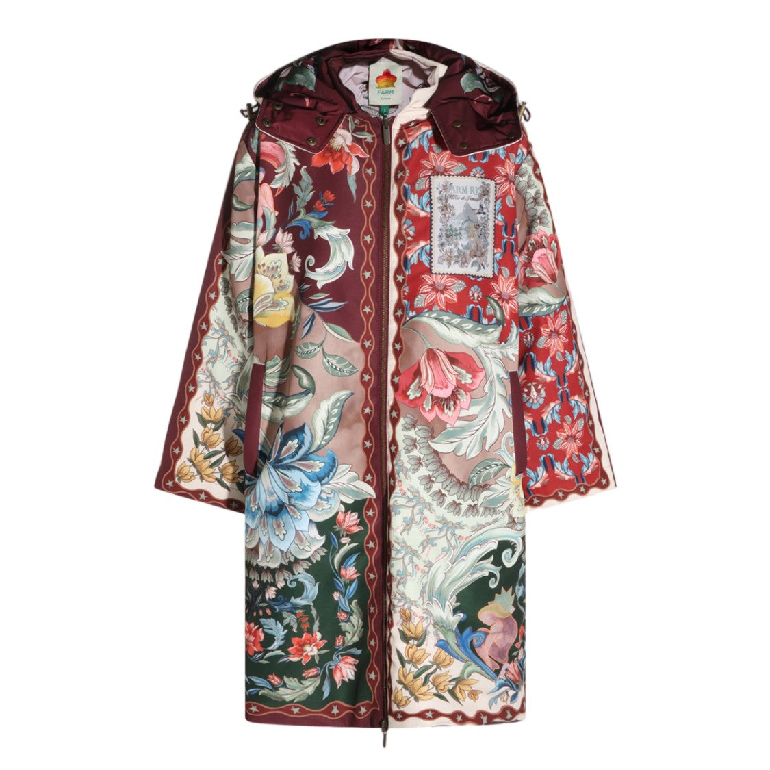 Farm Rio Vibrant Patchwork Hooded Flared Sleeve Coat