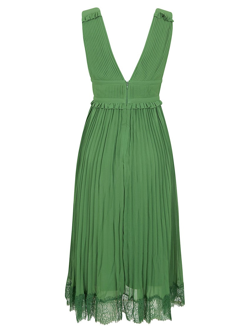 Self-Portrait Pleated Chiffon Midi Dress