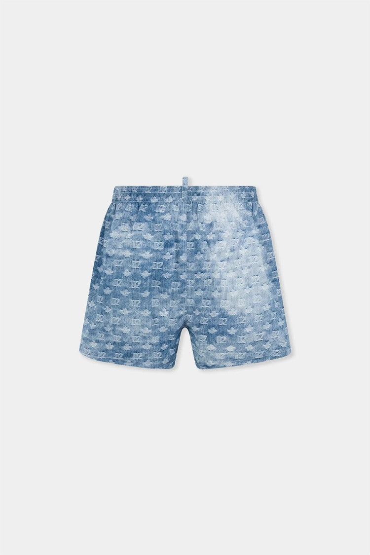 Dsquared2 Blue Tonal Monogram Print Drawstring Polyester Swim Shorts