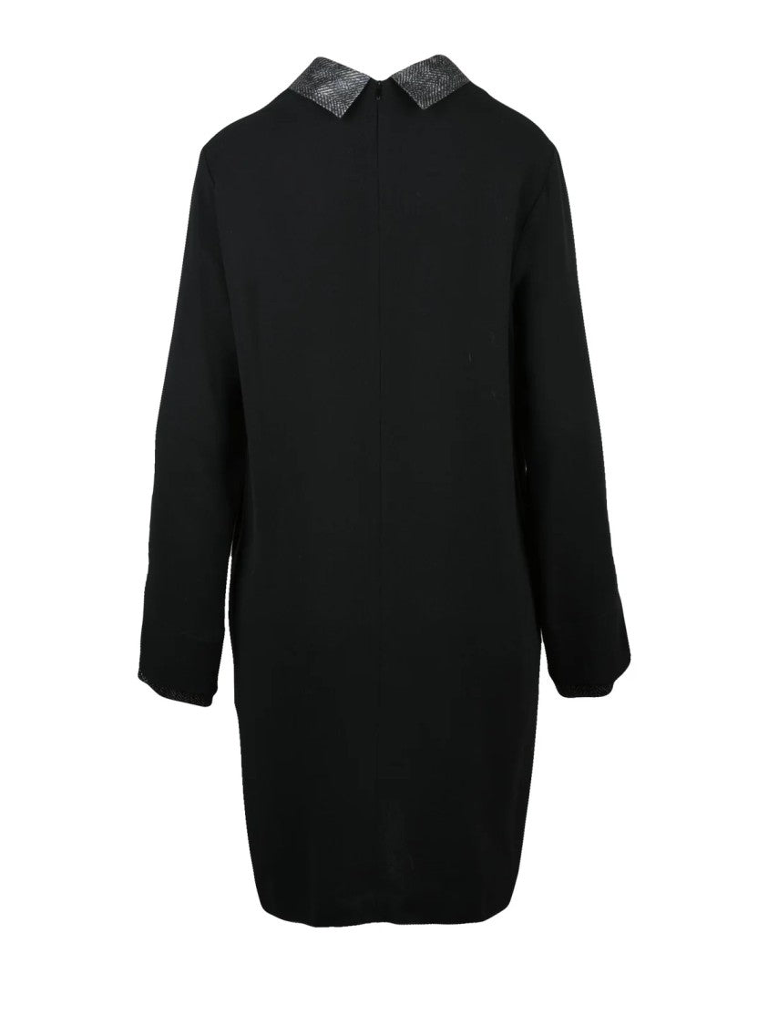 Antonelli Flared Black Dress With Three-Quarter Sleeves And Side Pockets