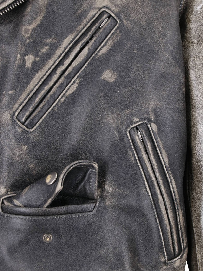 Maison Margiela Distressed Black Suede Biker Jacket With Asymmetrical Zip Closure