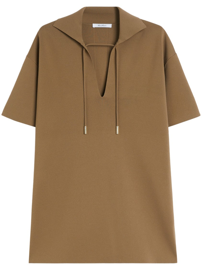 Max Mara Relaxed Fit Deep V-Neck Brown Top With Drawstring Details