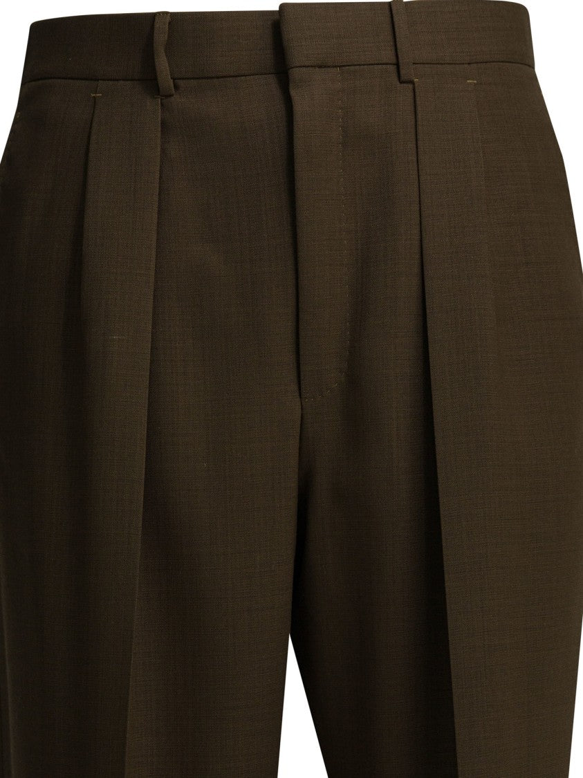 Tom Ford Tailored Brown Wool Trousers With Structured Waistband And Pleated Design