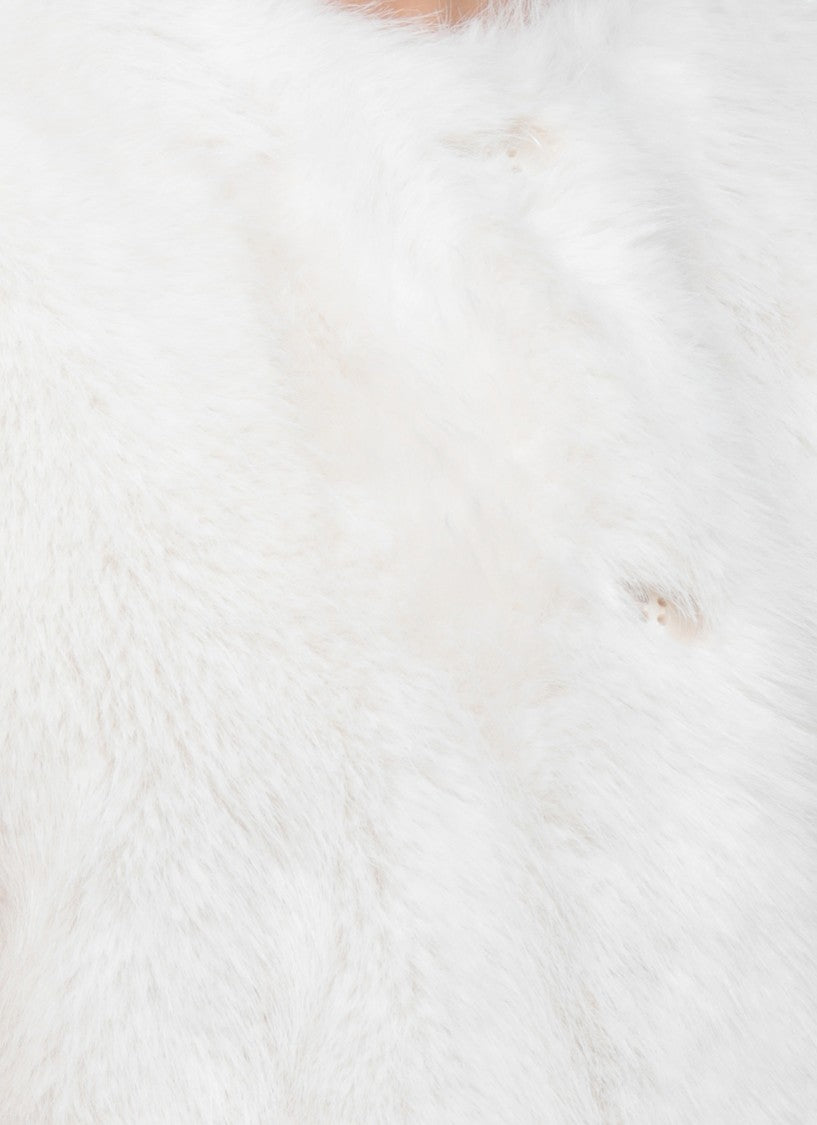 Stand Studio Cropped White Faux Fur Jacket With Plush Texture