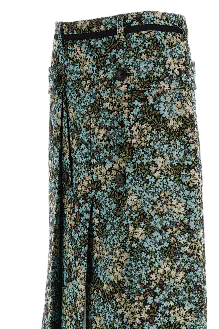 Dries Van Noten Floral Tapestry Jacquard Pleated Midi Skirt