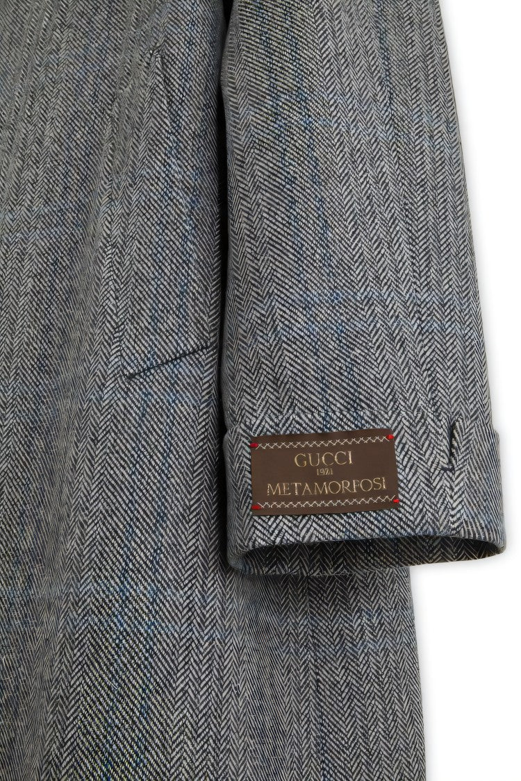 Gucci Classic Grey Herringbone Coat With Notched Collar