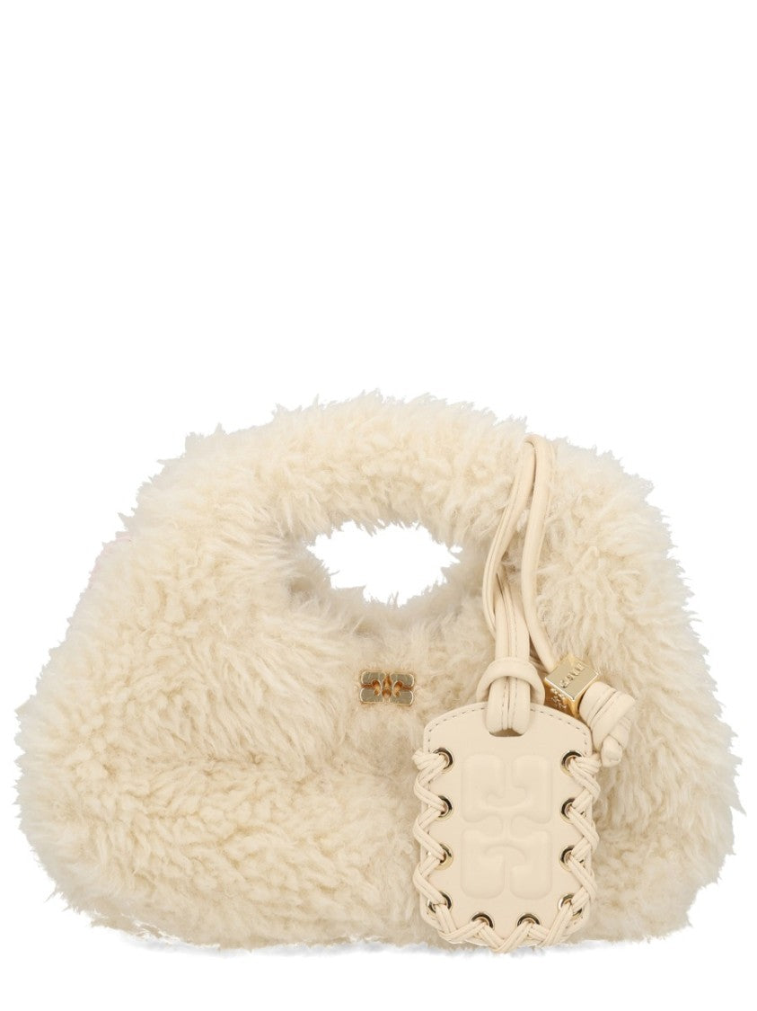 Ganni Off-White Recycled Polyester Plush Hobo Bag