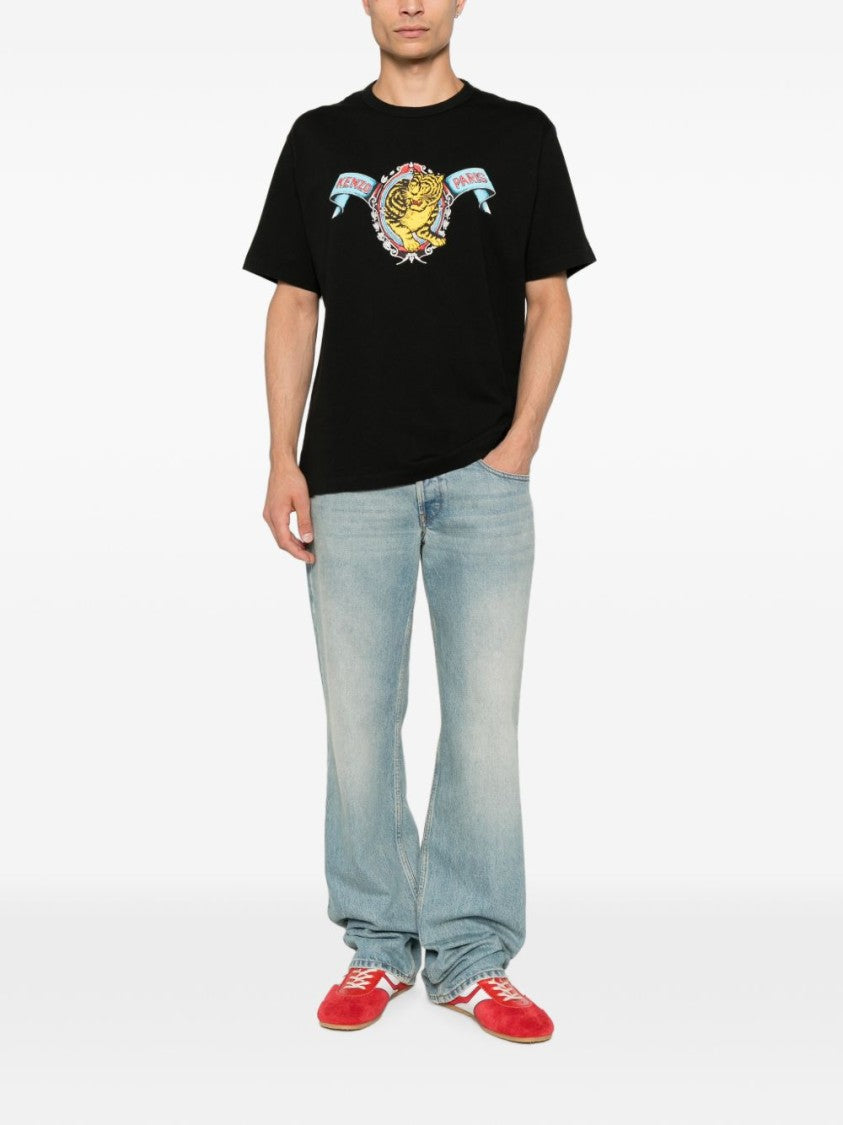Kenzo Black Short-Sleeve T-Shirt With Vibrant Tiger Graphic