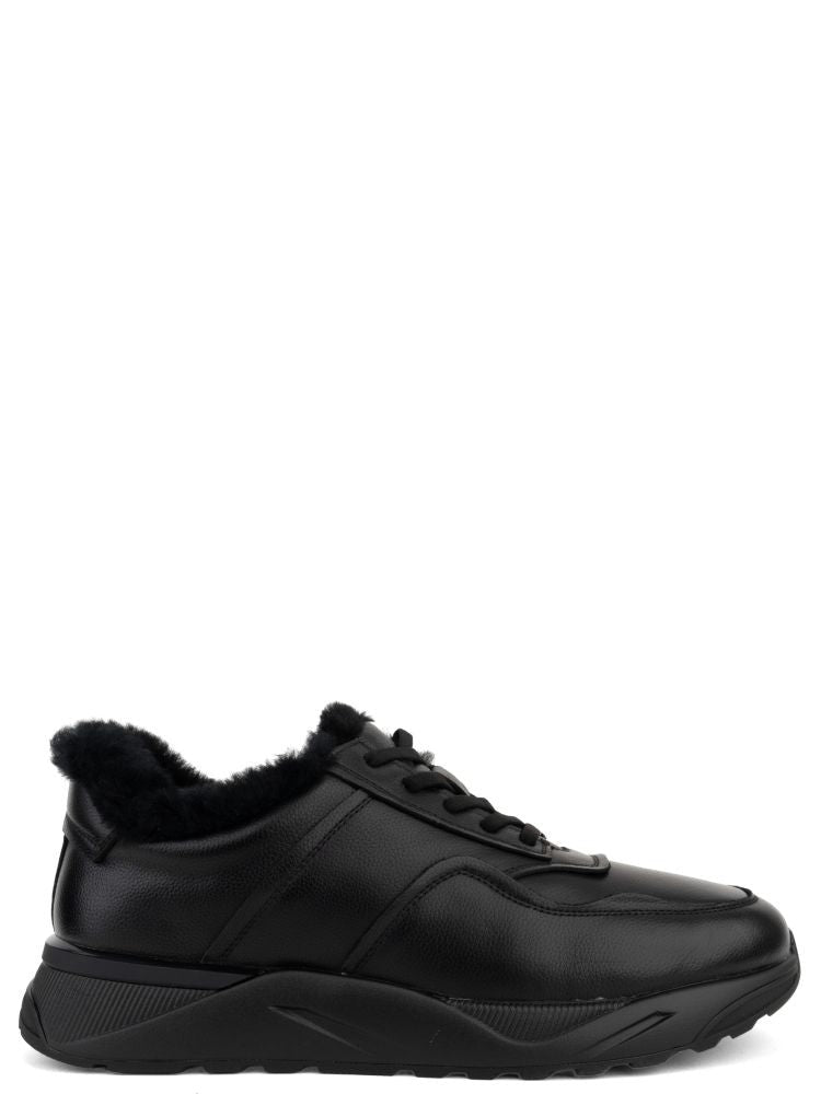 Sergio Moretti Black Leisure Leather Fur-Lined Sneakers