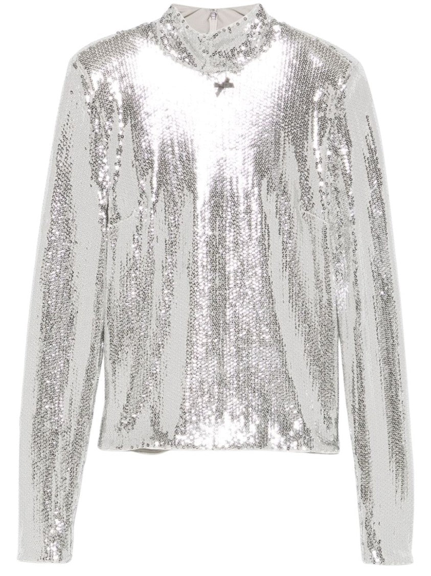 Rotate Form-Fitting Silver Sequin Top